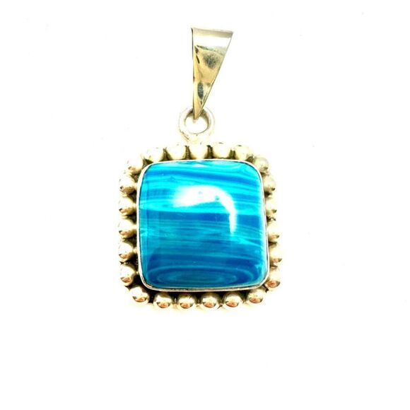 925 Solid Sterling Silver Jewelry - Blue Botswana Agate Gemstone Vintage Handmade 925 Silver Pendant